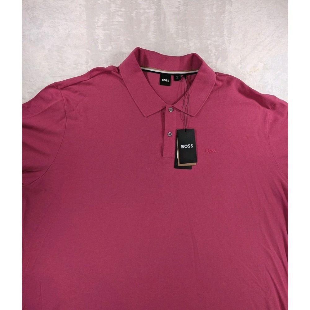 BOSS Black Label Pallas Big &Tall Polo Shirt Bright Pink Cotton Logo 4XL - Picture 4 of 14
